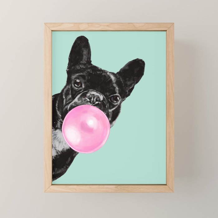 Bubble Gum Sneaky French Bulldog In Green Mini Art Print