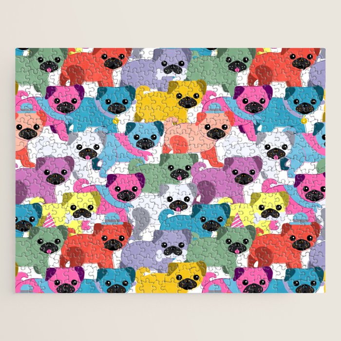Colored Pugs Pattern - No1 Jigsaw Puzzle