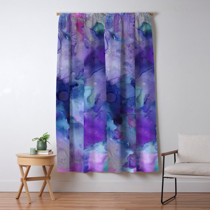 Abstract Colorful Purple Watercolor Window Curtain