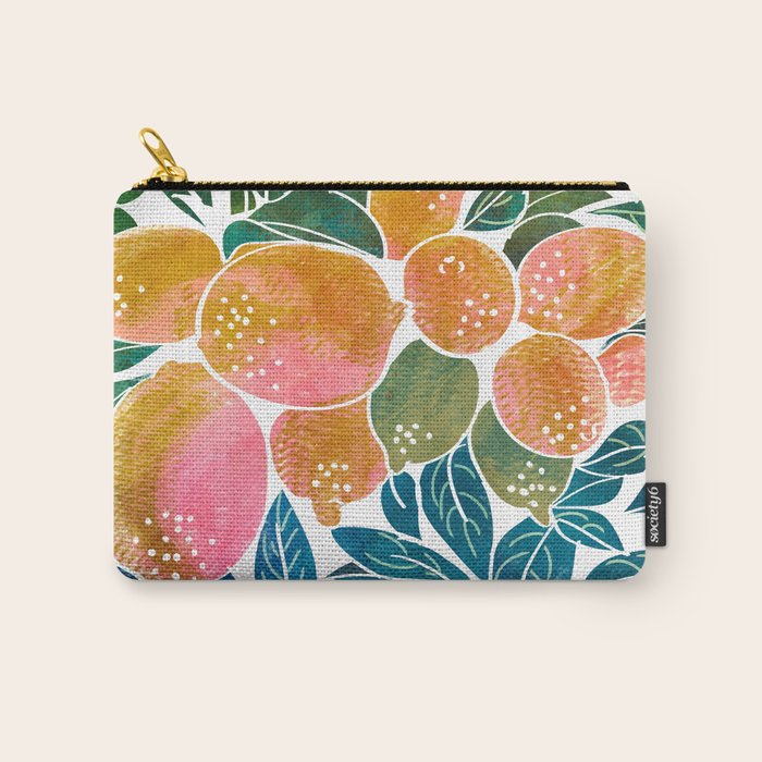 Lemons | Watercolor Modern Boho Botanical Painting | Pastel Summer Jungle Garden Juicy Fresh Carry All Pouch