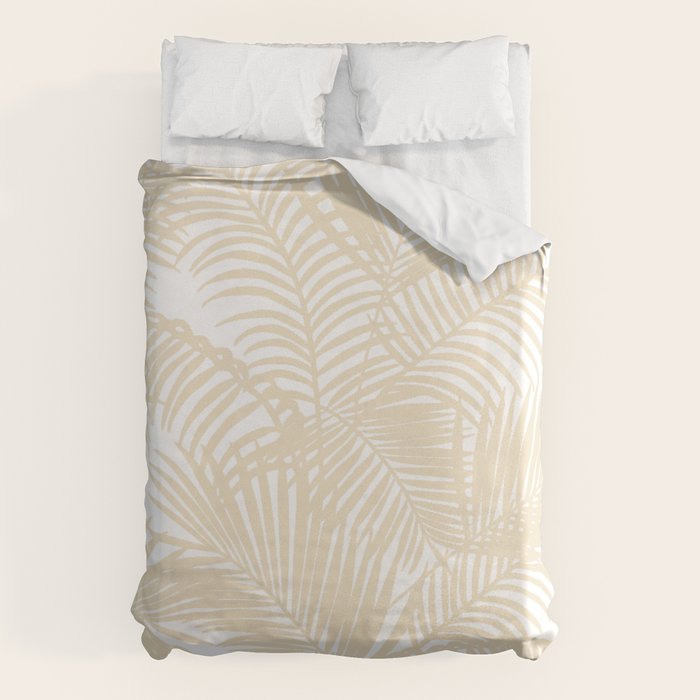 Modern Tropical Elegant Ivory Palm Tree Pattern Duvet Cover