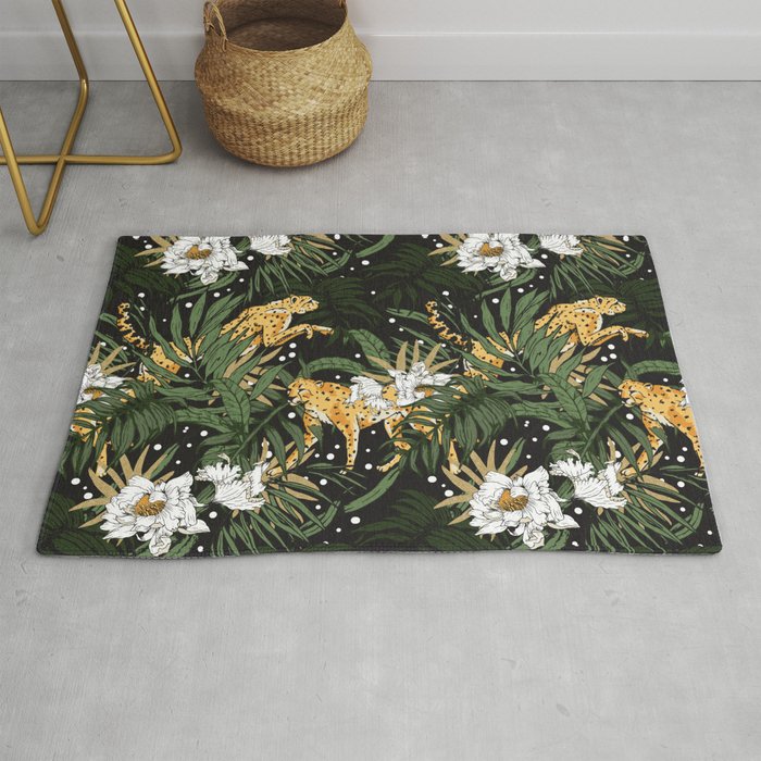 Cheetah In The Glamorous Nocturnal Jungle Rug