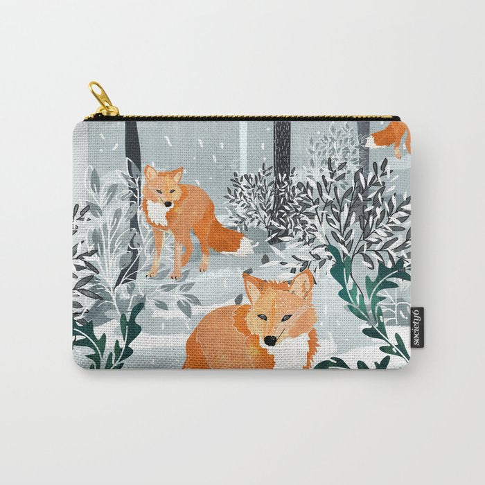 Fox Snow Walk, Animals Wildlife Winter, New Years Christmas Forest Wildlife Painting Carry All Pouch