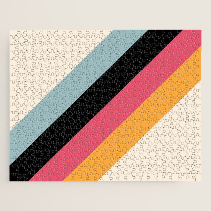 Hariasa - Classic Colorful Abstract Minimal Retro 70s Style Stripes Design Jigsaw Puzzle