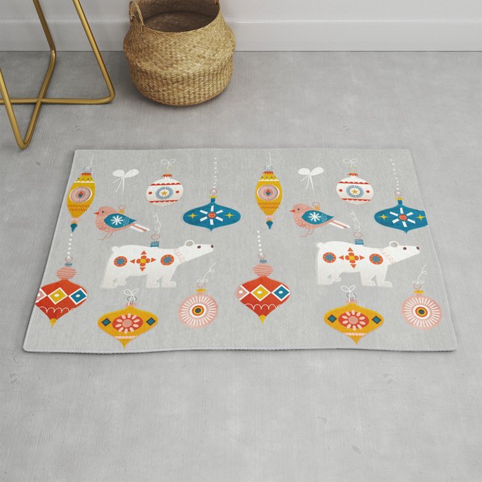 Christmas Vintage Decorations With Bear And Bird Rug