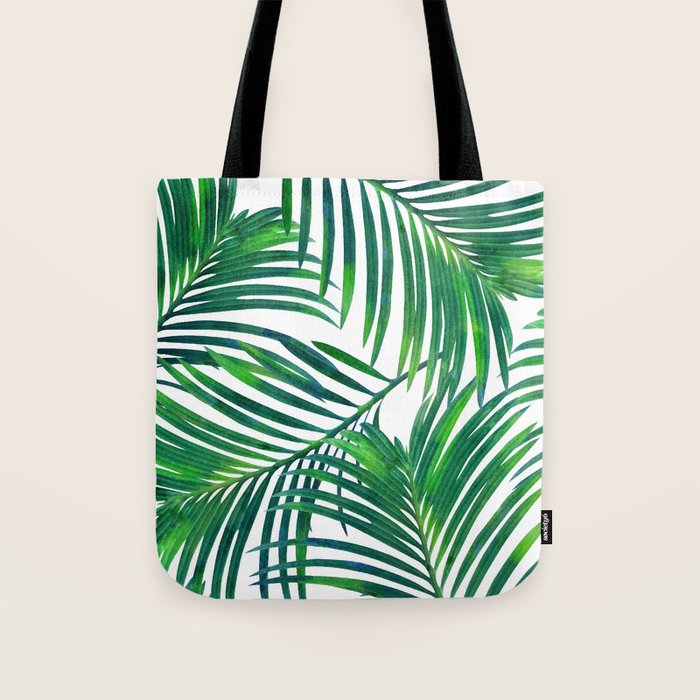 Palm Paradise, Tropical Leaves, Beachy Watercolor Painting, Minimal Nature Botanical Illustration Tote Bag