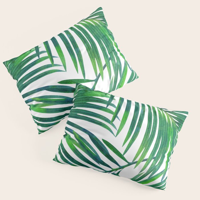 Palm Paradise, Tropical Leaves, Beachy Watercolor Painting, Minimal Nature Botanical Illustration Pillow Sham