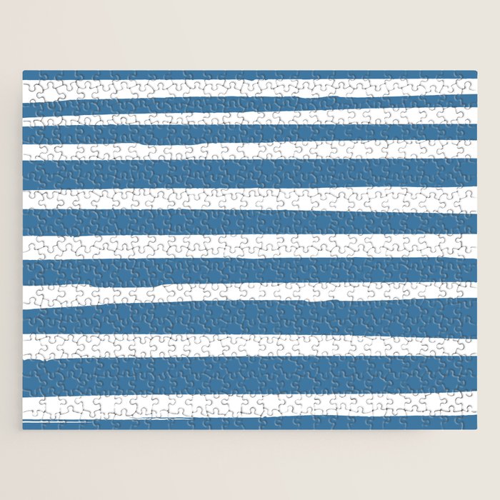 Ocean Stripes, Abstract, Blue And White, Striped Pattern Jigsaw Puzzle