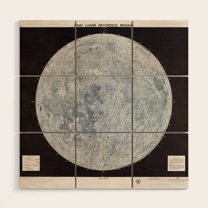 Vintage Lunar Moon Map, 1960s Wood Wall Art
