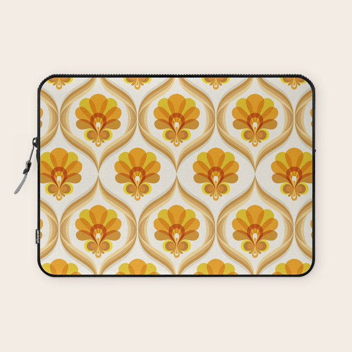 Ivory, Orange, Yellow And Brown Floral Retro Vintage Pattern Laptop Sleeve