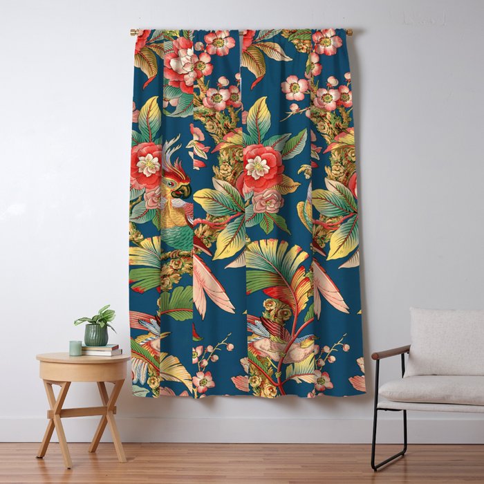 Antique French Chinoiserie In Blue Window Curtain