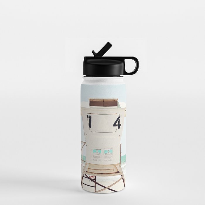 Lifeguard Stand, Beach Photography, San Diego California, Blue Aqua Seashore Ocean Summer Art Water Bottle