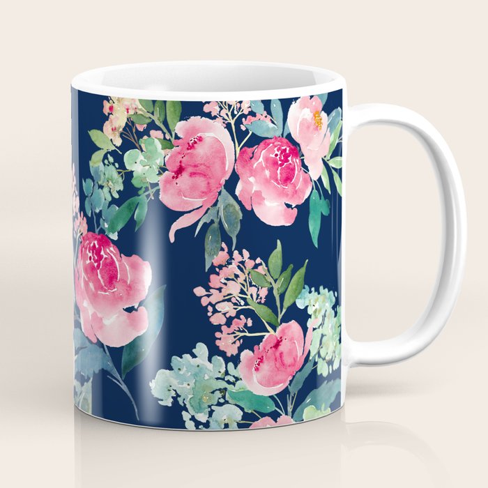 Navy And Pink Watercolor Peony Coffee Mug