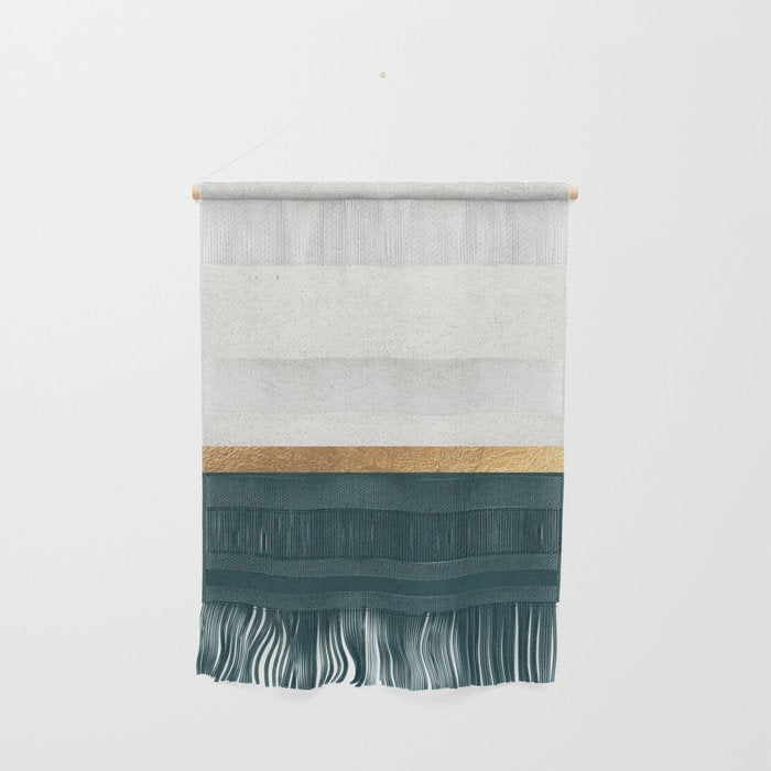 Deep Green, Gold And White Color Block Wall Hanging