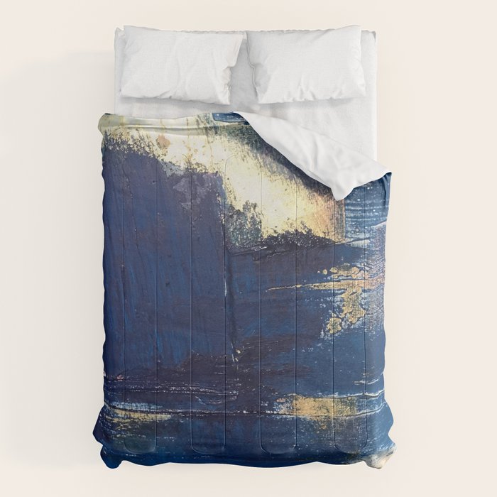 Halo [2]: A Minimal, Abstract Mixed-Media Piece In Blue And Gold By Alyssa Hamilton Art Comforter