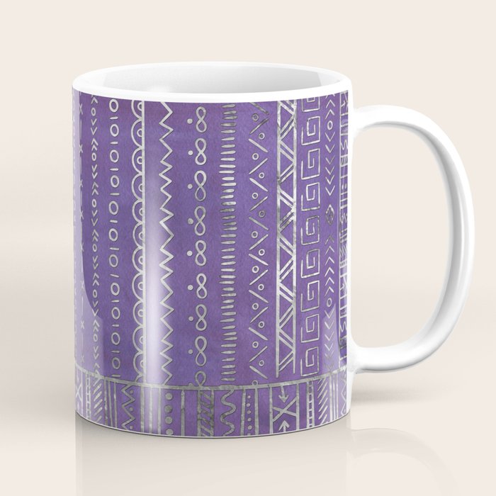 Tribal Ethnic Pattern Silver On  Purple Coffee Mug