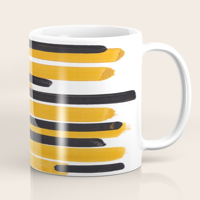 Mid Century Abstract Black & Yellow Fun Pattern Mustard Striped Primitive Stripes Coffee Mug