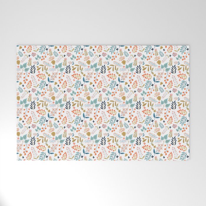 Botanical Harmony | Floral Vintage Plants Colorful Leaves | Autumn Spring Nature Bohemian Chic Welcome Mat