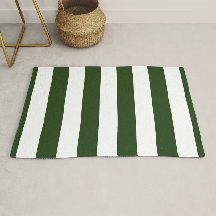 Large Dark Forest Green And White Circus Tent Stripes Rug