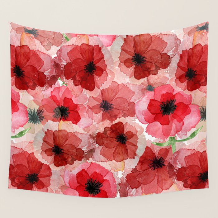 Pressed Poppy Blossom Pattern Wall Tapestry