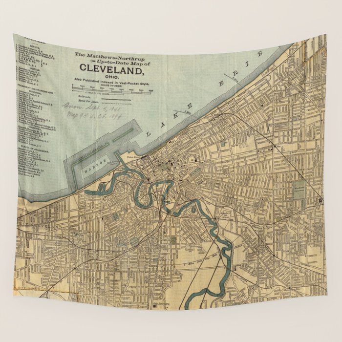 Vintage Map Of Cleveland Oh (1894) Wall Tapestry