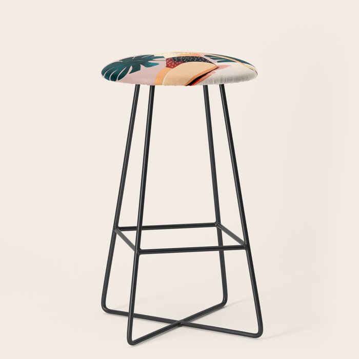 Sunday, Summer Swim Poolside Fashion, Bohemian Woman Sunbath Tan Bikini Monstera Tropical Travel Stool