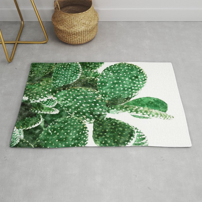 Velvet Cactus | Watercolor Botanical Plants | Minimal Boho Scandinavian Painting Rug