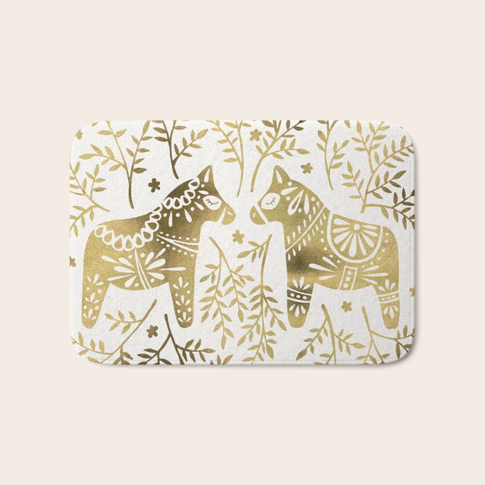 Swedish Dala Horses - Gold Palette Bath Mat