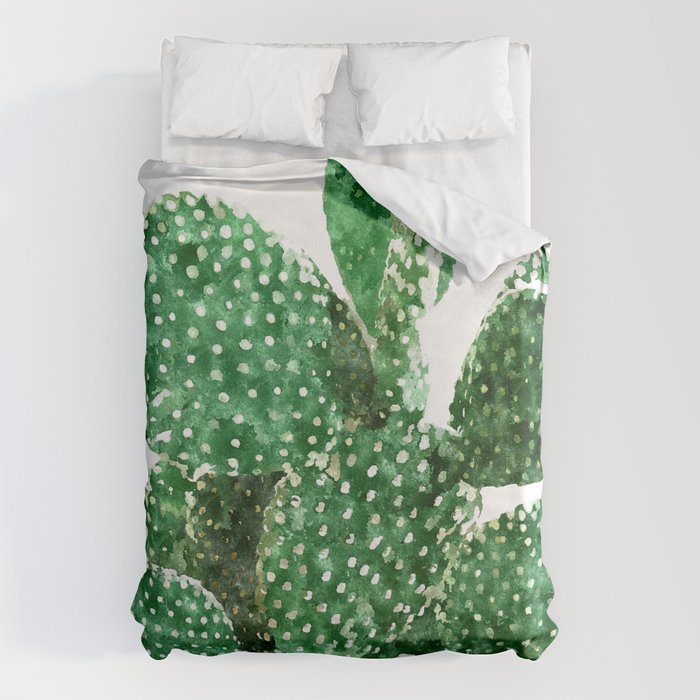 Velvet Cactus | Watercolor Botanical Plants | Minimal Boho Scandinavian Painting Duvet Cover