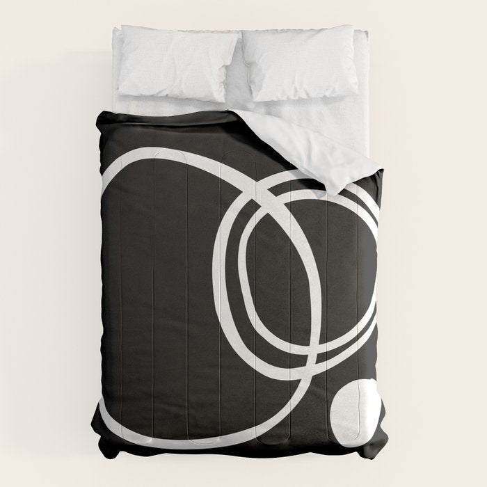 Line Art, Modern, Minimal, Black And White Comforter