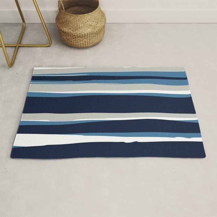 Ocean Beach Striped Landscape, Navy, Blue, Gray Rug