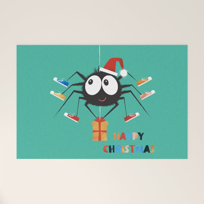Happy Christmas Santa Spider Welcome Mat