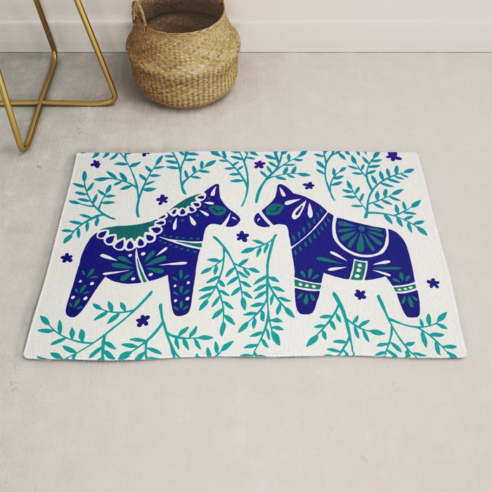 Swedish Dala Horses - Navy & Blue Palette Rug