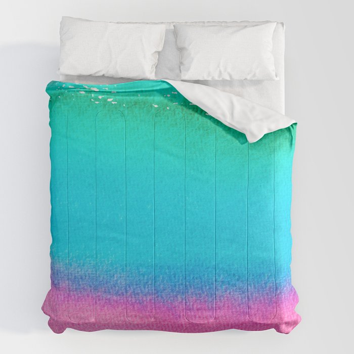 Rainbow, Watercolor Painting Abstract Colorful Fun, Urban Eclectic Contemporary Party Bohemian Comforter