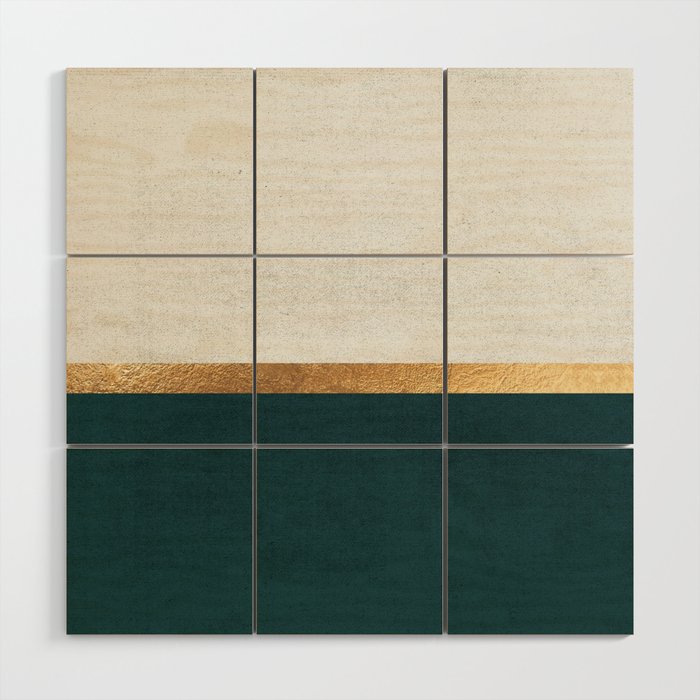 Deep Green, Gold And White Color Block Wood Wall Art