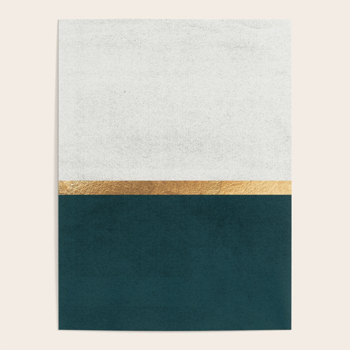 Deep Green, Gold And White Color Block Poster