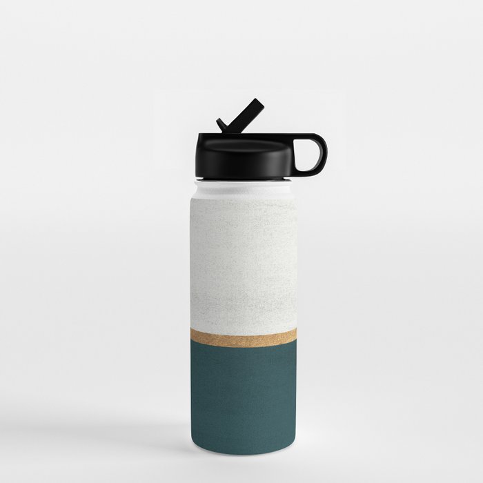 Deep Green, Gold And White Color Block Water Bottle