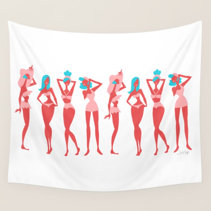 Beach Bombshells - Cyan & Coral Palette Wall Tapestry