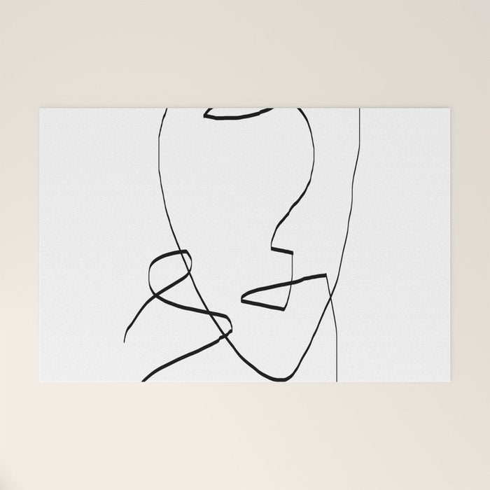 Abstract Head, Minimalist Line Art Welcome Mat