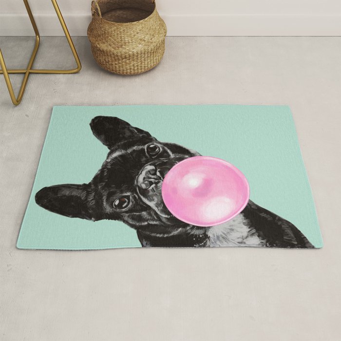 Bubble Gum Sneaky French Bulldog In Green Rug