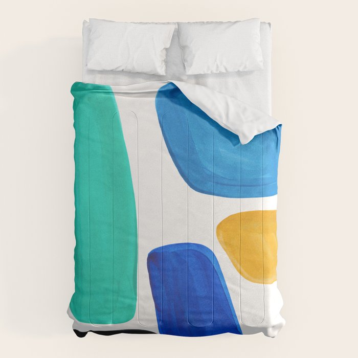 Mid Century Vintage Abstract Minimalist Colorful Pop Art Teal Blue Turquoise Yellow Pattern Comforter
