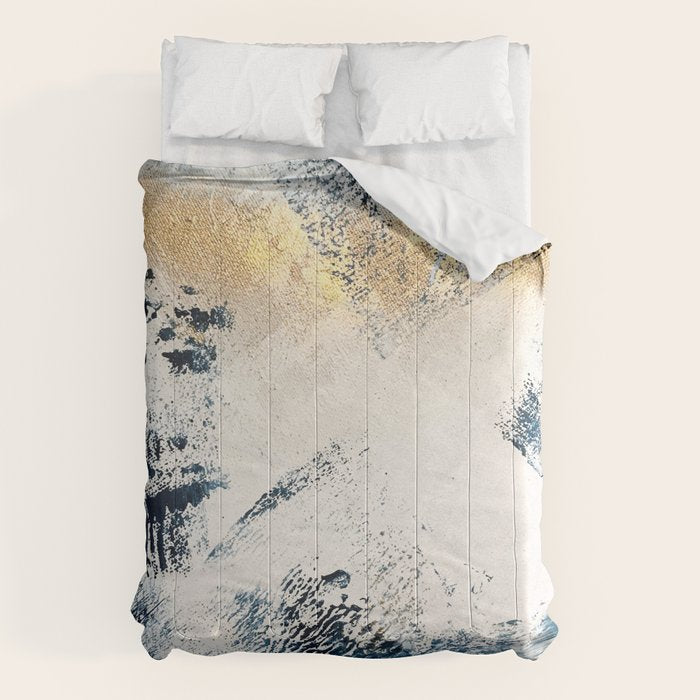 Sunset [1]: A Bright, Colorful Abstract Piece In Blue, Gold, And White By Alyssa Hamilton Art Comforter