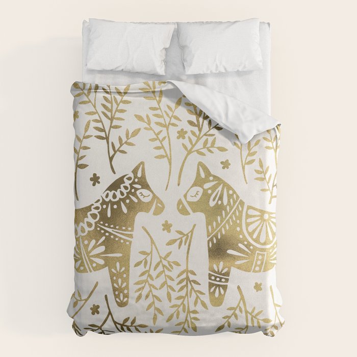 Swedish Dala Horses - Gold Palette Duvet Cover