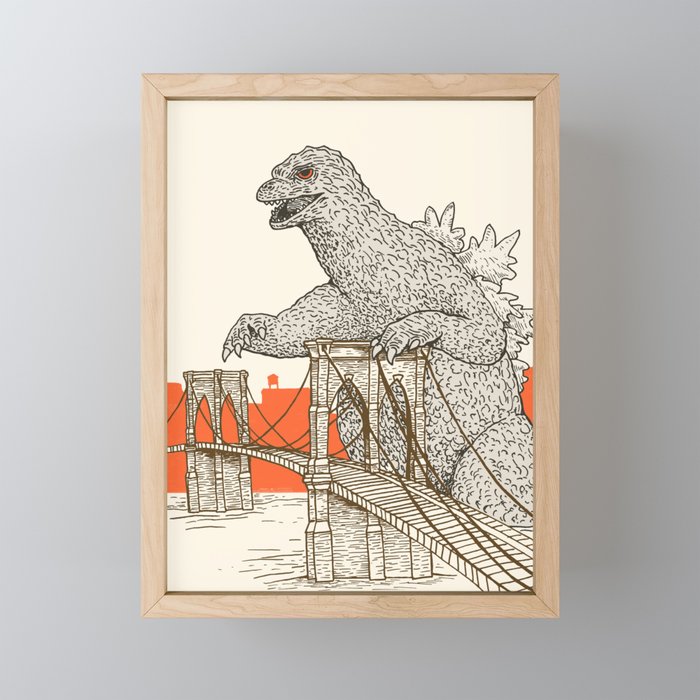 Godzilla Vs. The Brooklyn Bridge Mini Art Print