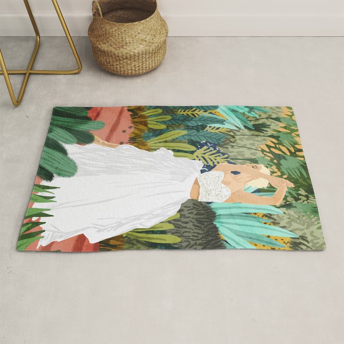Forest Bride | Jungle Wedding Painting | Travel Solo | Blonde Woman Dancing Joy Rug