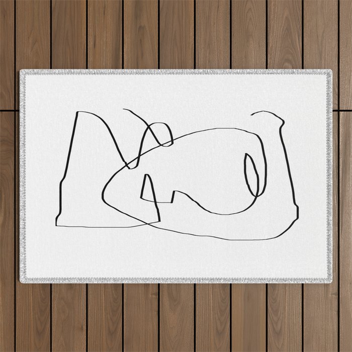 Abstract Head, Minimalist Line Art Outdoor Rug