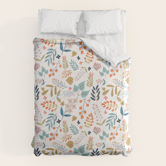 Botanical Harmony | Floral Vintage Plants Colorful Leaves | Autumn Spring Nature Bohemian Chic Duvet Cover