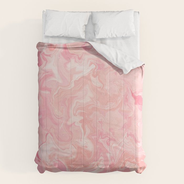 Blush Pink Abstract Watercolor Marble Pattern Comforter
