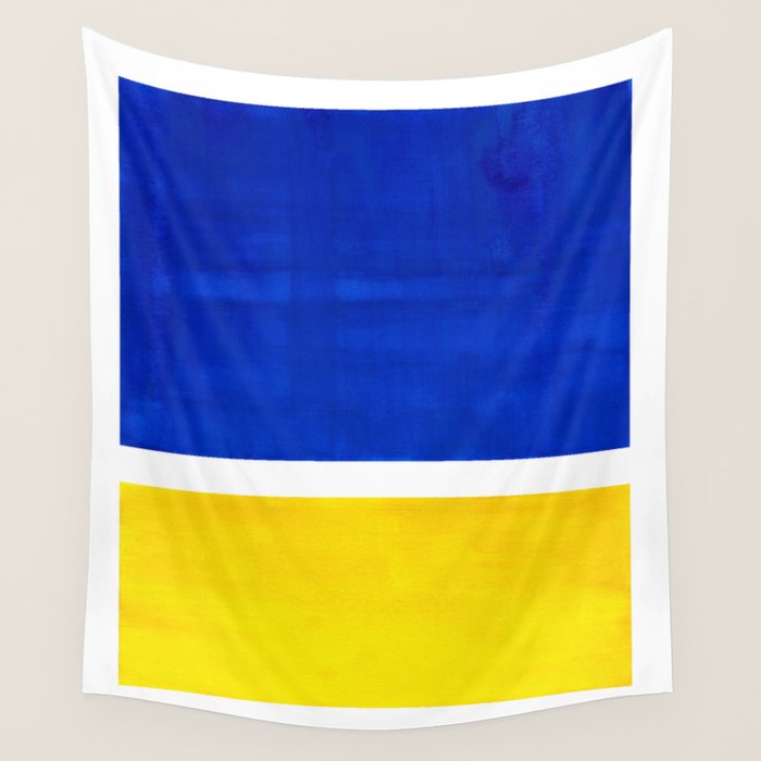 Colorful Bright Minimalist Rothko Blue Yellow Midcentury Modern Art Vintage Pop Art Wall Tapestry