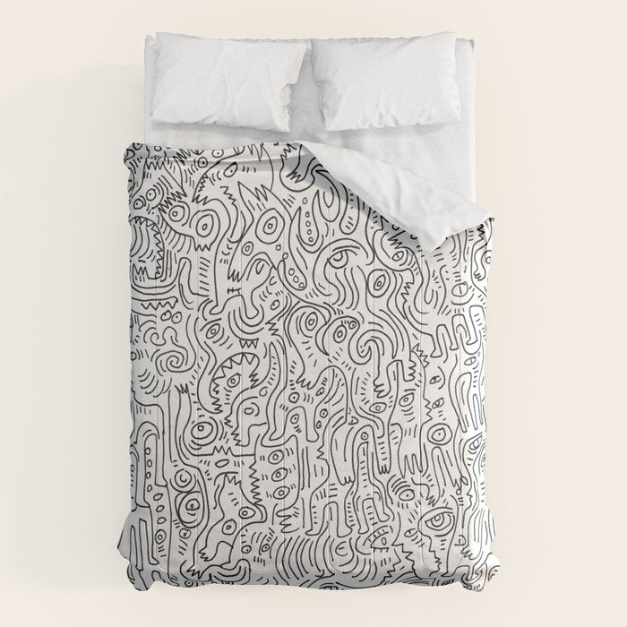 Graffiti Black And White Pattern Doodle Hand Designed Scan Comforter